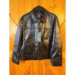 A Collezioni Men's Faux Leather Black Zip Up Moto Jacket NWT Size Large (6446)